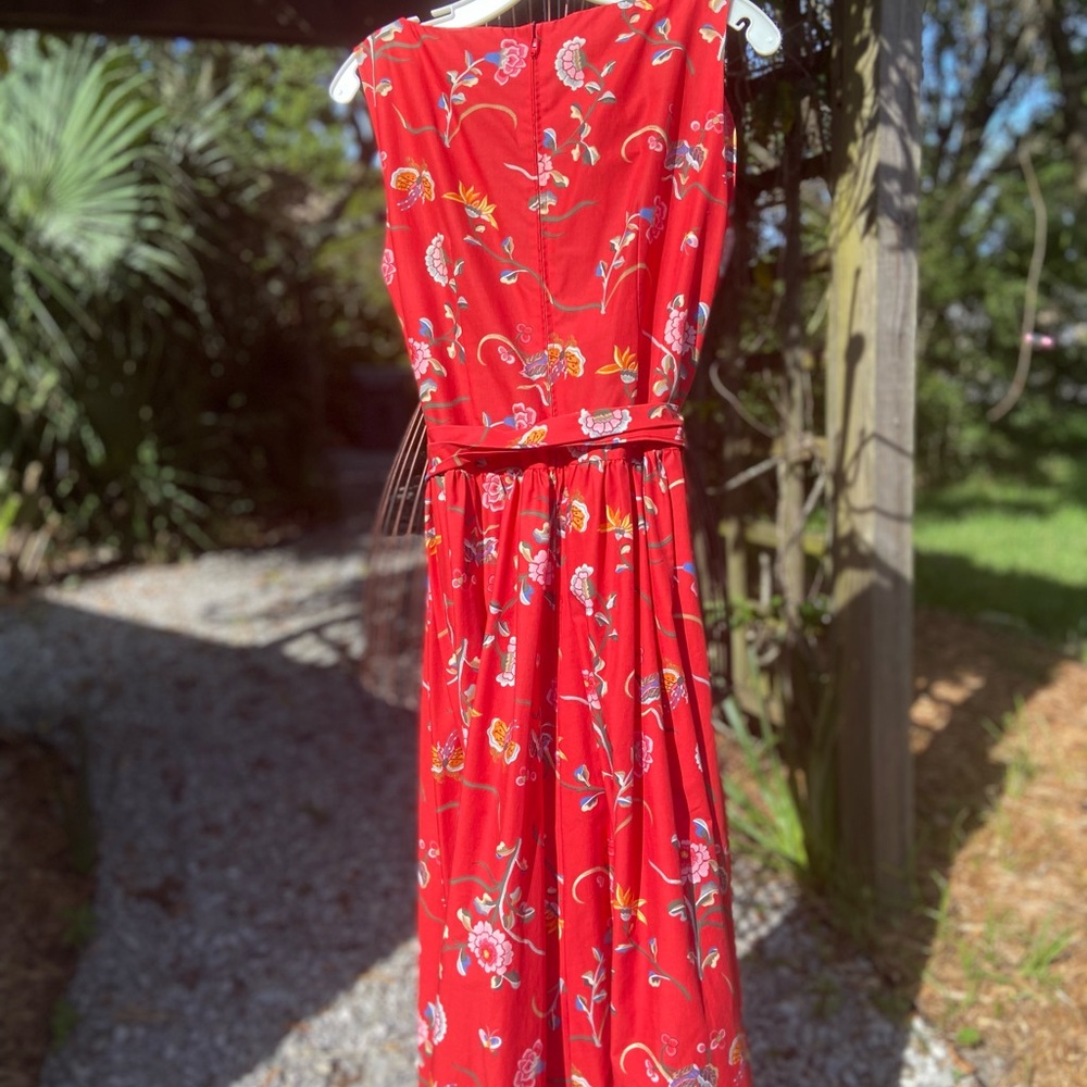 Vintage Ralph Lauren singular cotton red pagoda handcrafted dress two pockets - Picture 3 of 6